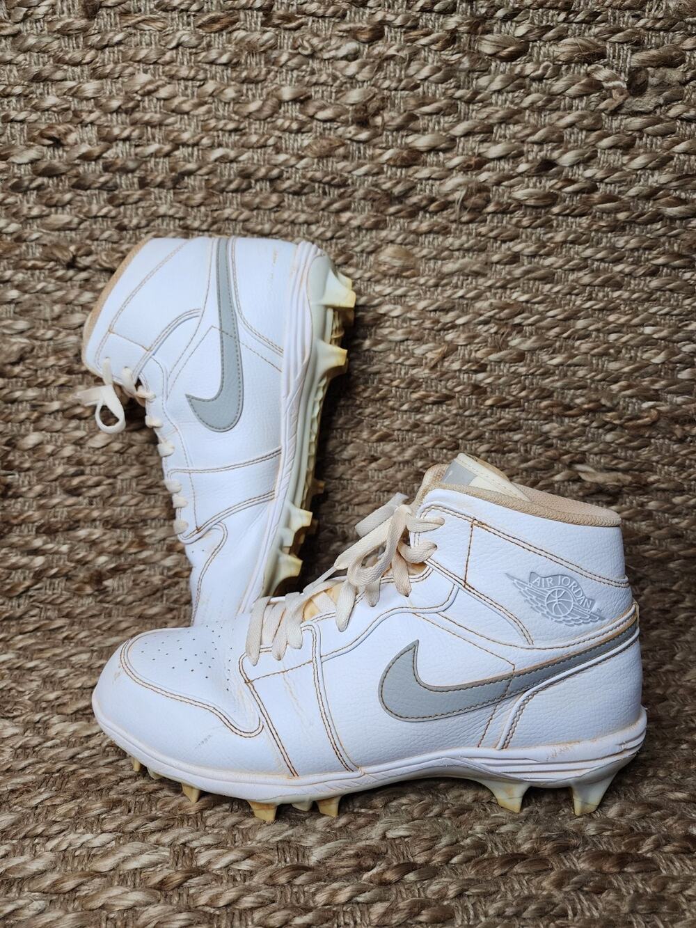 Nike Air Jordan 1 Mid Td Football Cleats White-Grey Fog Mens Sz. 10.5 FJ6805-101